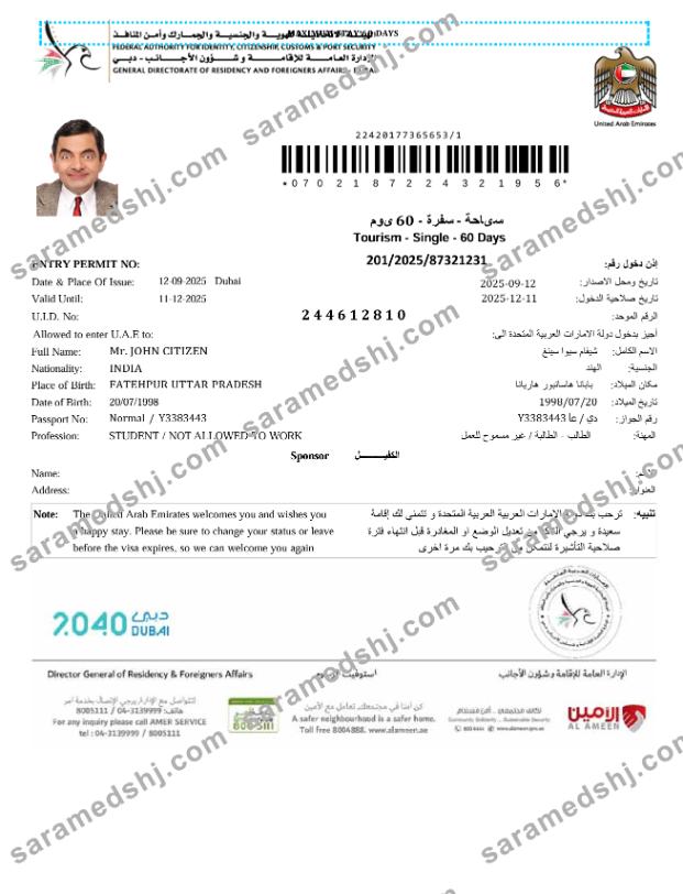 UAE e-visa template in Word and PDF formats, version 3